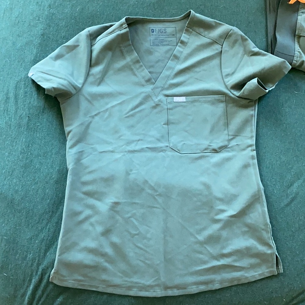Military green scrub top
